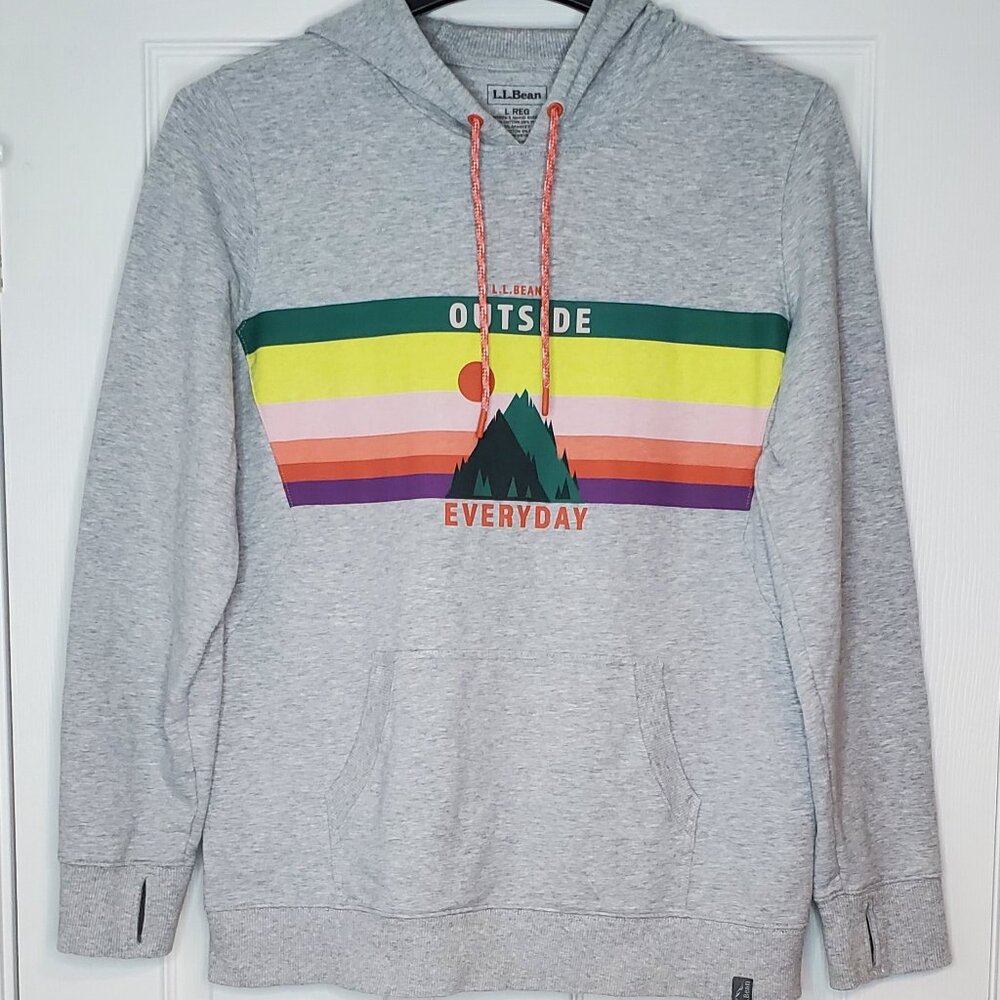 LL Bean Graphic Pullover Hoodie Women L Gray Outside Everyday Outdoor Gorpcore